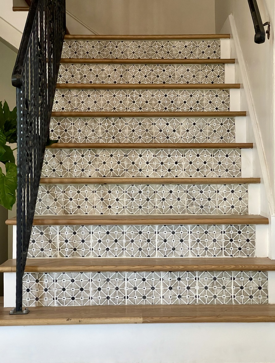 Decorative tiles on modern staircase