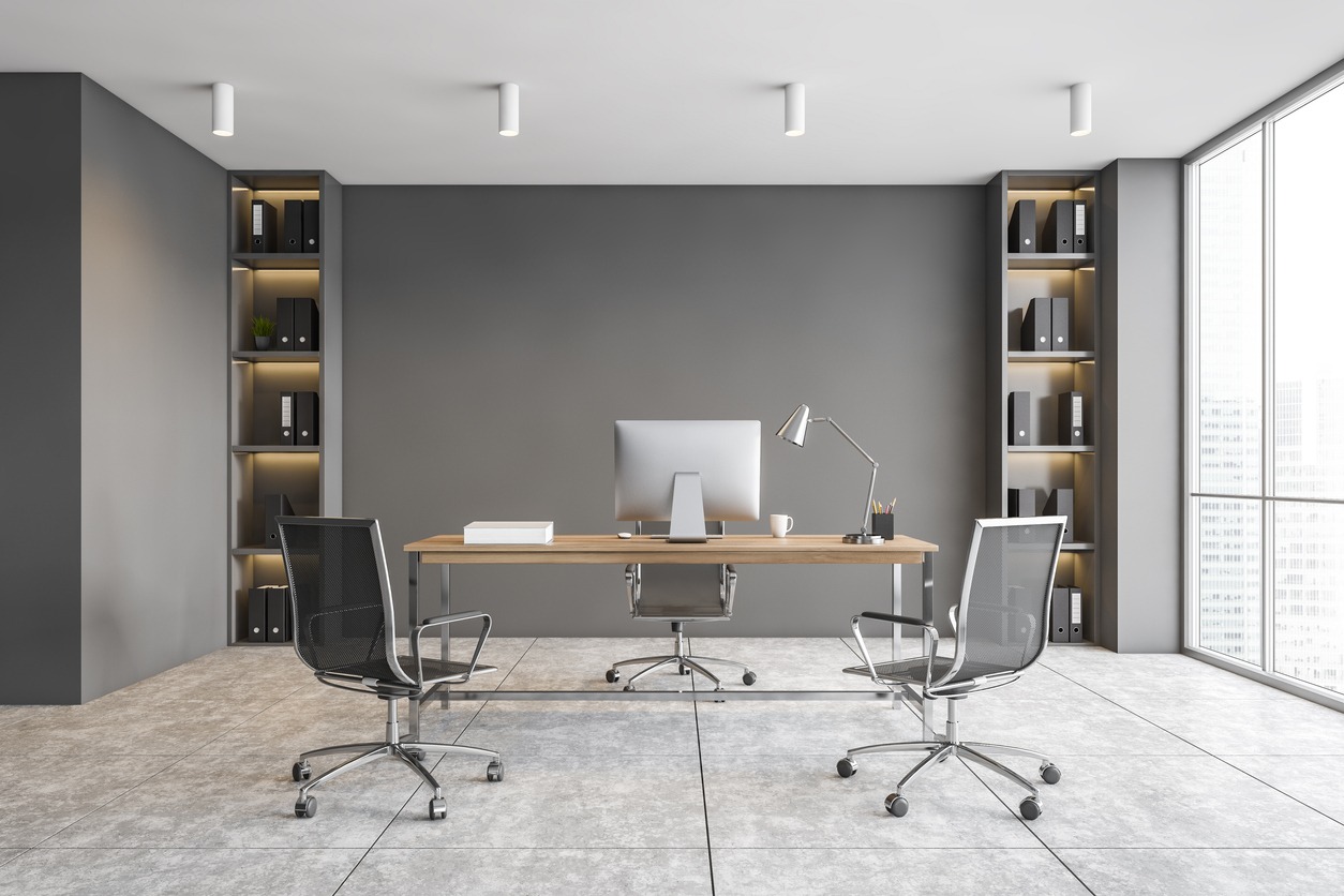 Modern gray CEO office interior