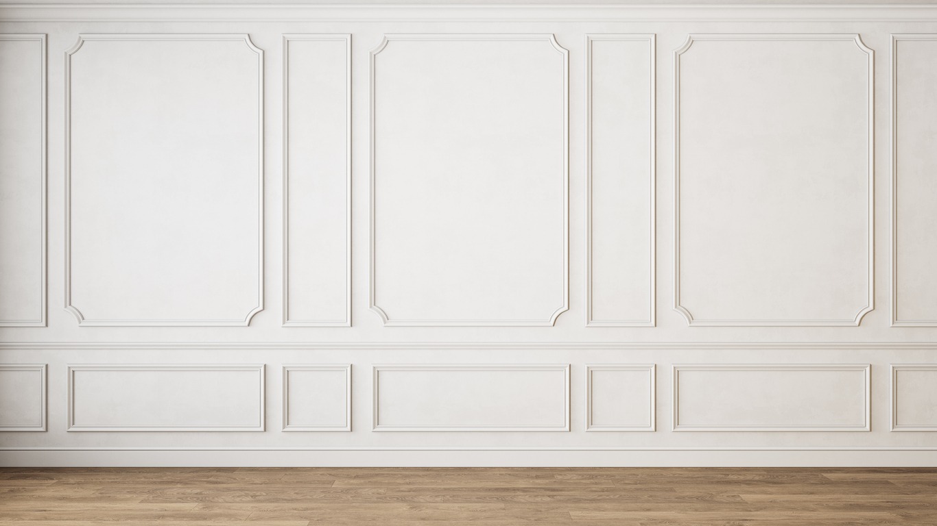 Modern classic white empty interior with wall panels molding