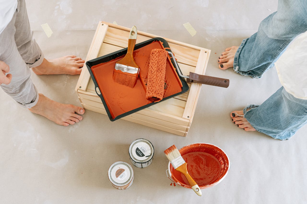 Painting Materials on Wooden Crate