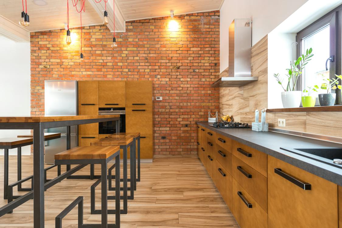 brick wall on the kitchen