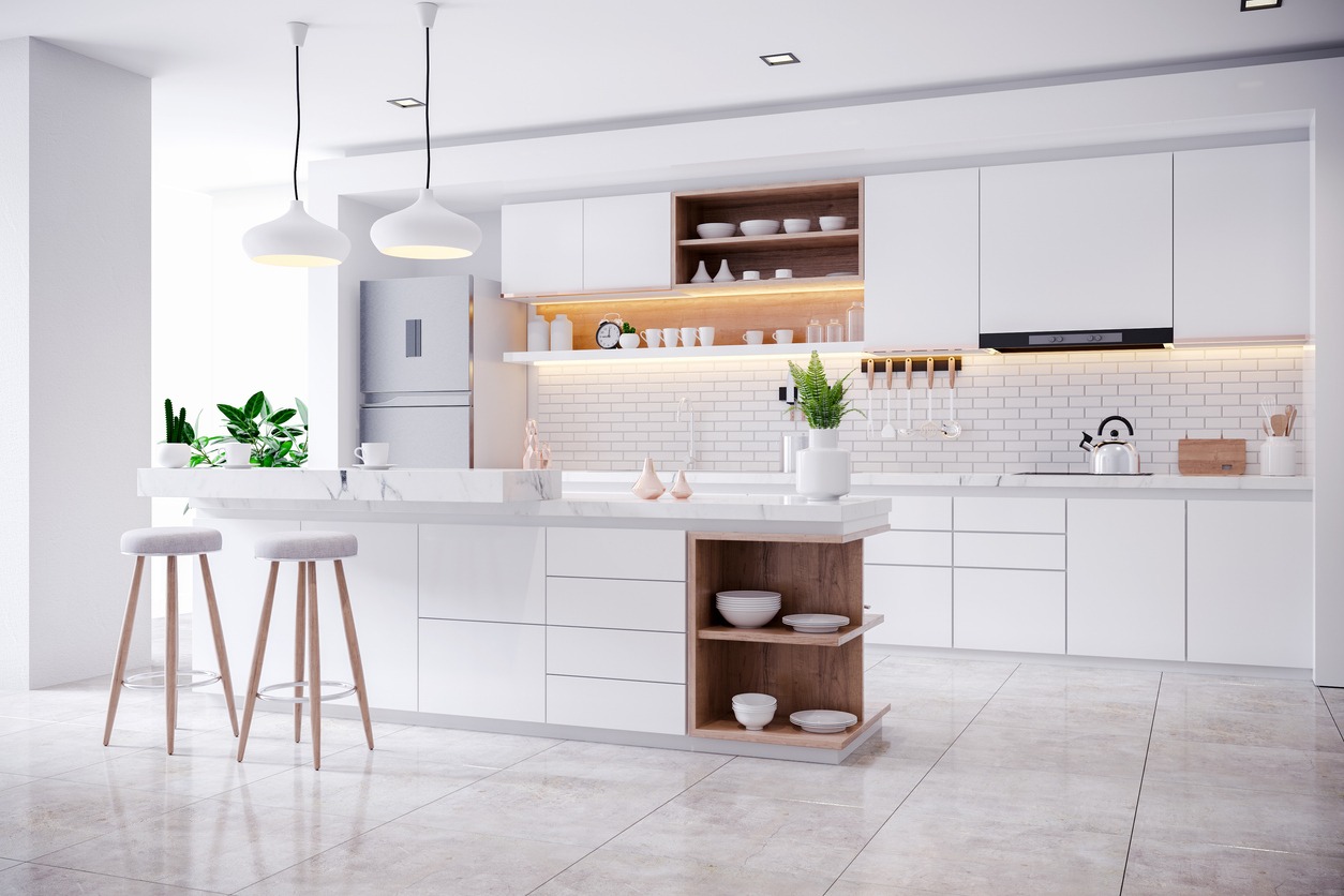 Modern Contemporary and white kitchen room interior