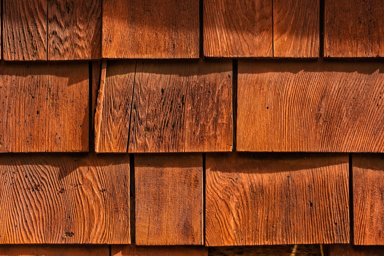 Orange Shingles on The Side Of Cabin